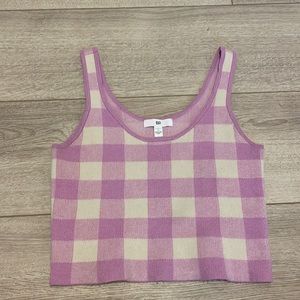 Cream and pink gingham pattern cropped tank
